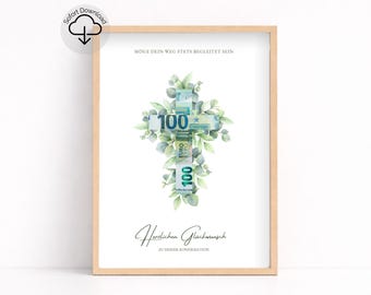 Plantilla imprimible para regalo de confirmación | Diseño de cruz en PDF, descarga instantánea | Regalo de última hora para confirmación para niñas y niños | A3 A4 A5
