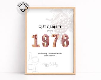 Geldgeschenk 50 Geburtstag Druckvorlage – Gut gereift Jahrgang 1976 PDF Sofort Download – Elegantes Geschenk 50 – A3 A4 A5