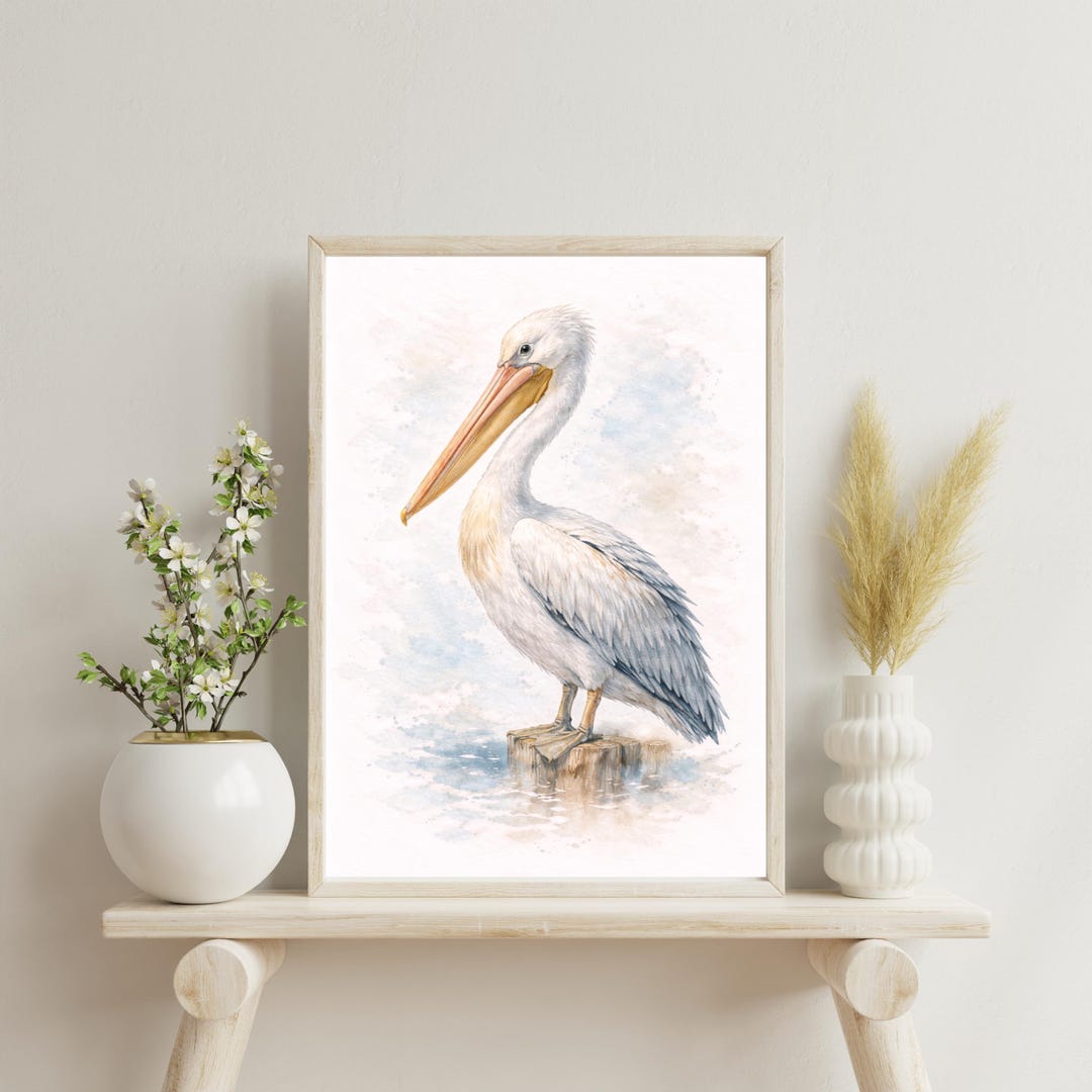 Pelican Wall Art Printable Digital Download, Coastal Bird Poster Beach ...