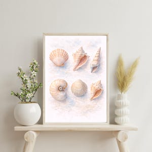 Art mural coquillage en téléchargement numérique, coquillage côtier affiche plage maison océan déco