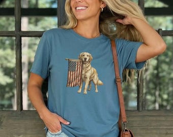 Patriotyczna koszulka Golden Retriever Dog Mom Tee American Flag Koszulka Golden Retriever Patriotyczny prezent dla miłośnika psów Lake Life Letnia koszulka
