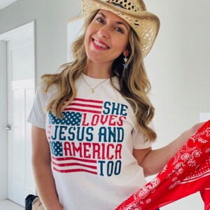 Patriotic Faith Tshirt American Flag Design Women Christian Apparel Vintage Distressed Style July Fourth Outfit Summer Holiday Top Country Music Festival Wear Church Gathering Clothing Casual Everyday Look Faith Based Message Religious
