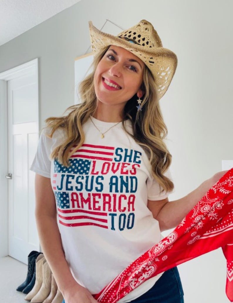 Patriotic Faith Tshirt American Flag Design Women Christian Apparel Vintage Distressed Style July Fourth Outfit Summer Holiday Top Country Music Festival Wear Church Gathering Clothing Casual Everyday Look Faith Based Message Religious