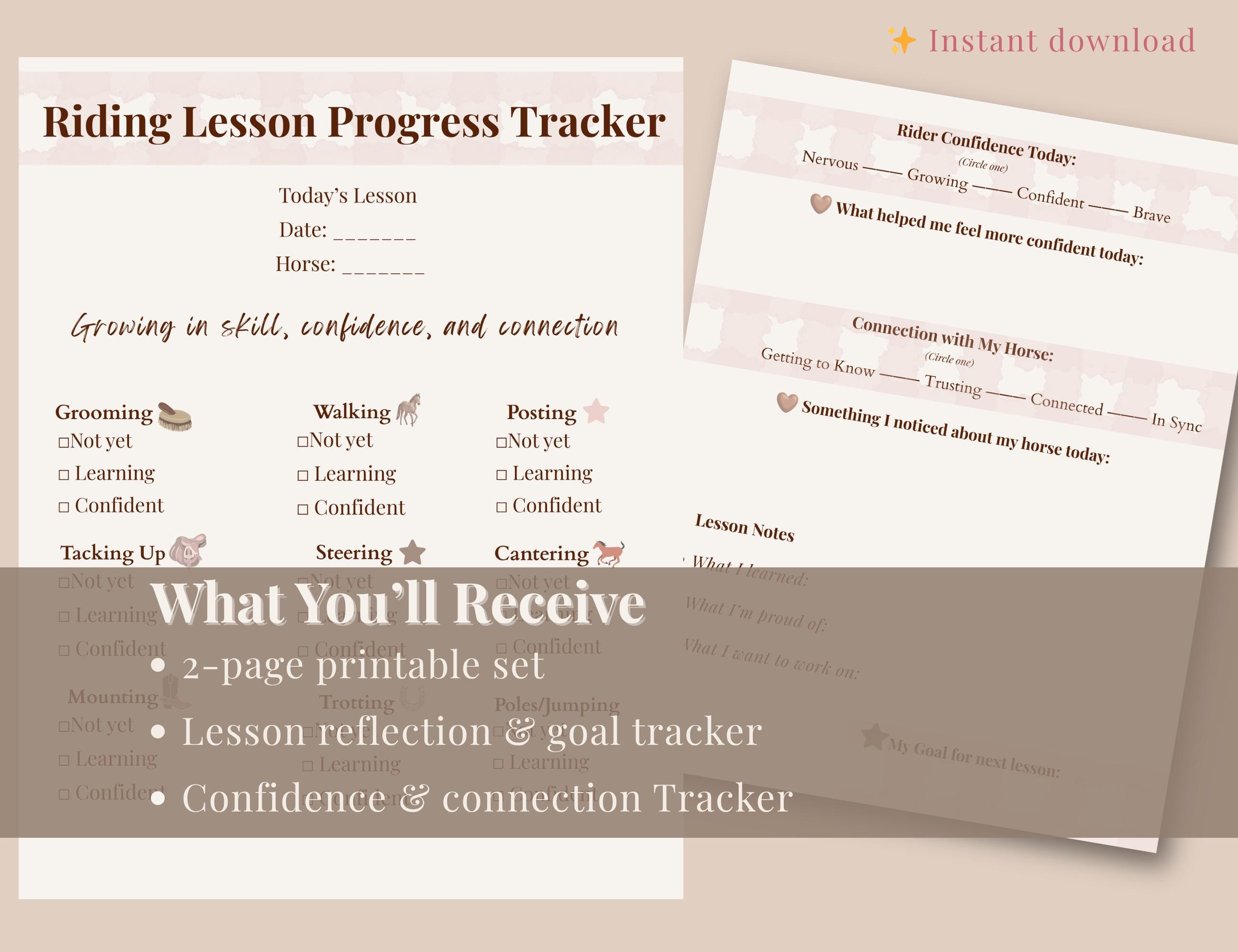 Horse Riding Lesson Tracker Printable, Equestrian Progress Sheet, Rider ...