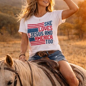 Women Christian Tee Patriotic Graphic Shirt Faith Based Apparel American Flag Design Vintage Style Top Religious Message Tshirt July Fourth Celebration Wear Church Event Clothing Country Style Fashion Casual Summer Outfit Distressed Flag