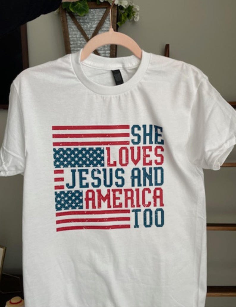 Patriotic Christian Shirt Jesus America Flag Clothing Faith Patriot Apparel Women July Fourth Outfit Church Country Tshirt Vintage Top image 18