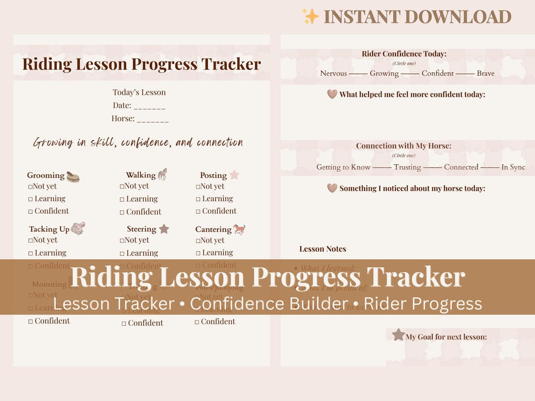 Horse Riding Lesson Tracker Printable, Equestrian Progress Sheet, Rider ...