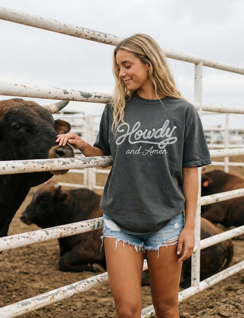 Faith Inspired Tshirt Christian Cowgirl Design Western Style Graphic Country Rodeo Apparel Casual Cotton Construction Comfort Color Quality Garment Dyed Process Ranch Life Collection Horse Lover Gift Prayer Message Tee Church Gathering