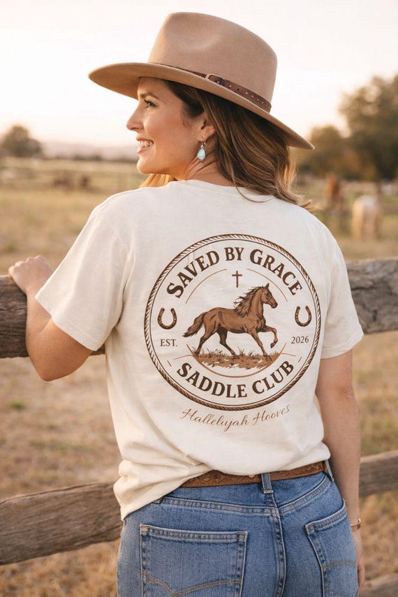 Christian Horse Shirt Faith Apparel Saddle Club Hallelujah Hooves Grace Tee Cotton Ringspun Garment Dyed Comfort Colors Equestrian Clothing