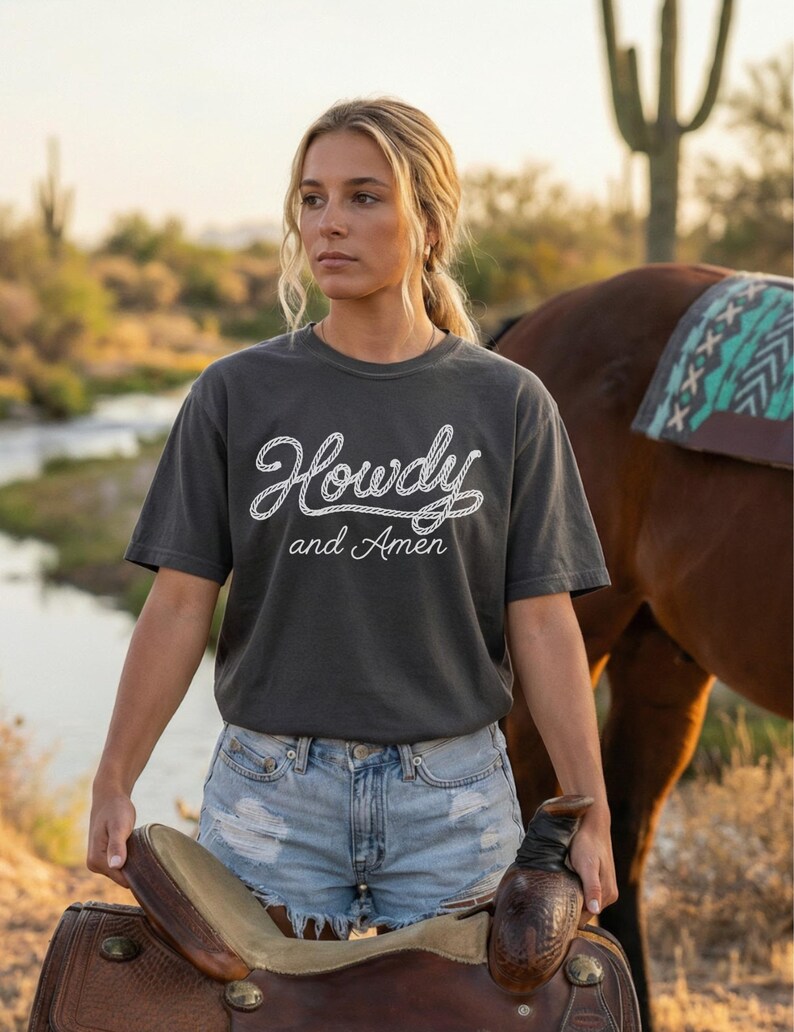 Christian Cowgirl Shirt Western Faith Graphic Tee Country Western Tshirt Casual Cotton Garment Dyed Comfort Color Rodeo Apparel Ranch Style image 4