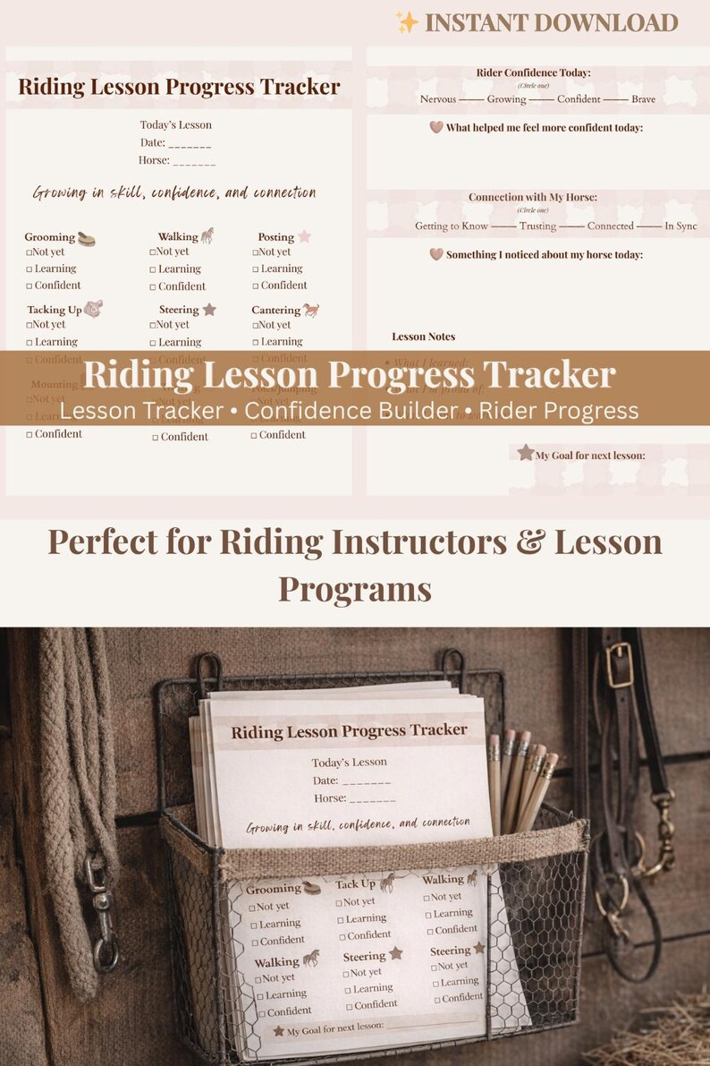 Horse Riding Lesson Tracker Printable, Equestrian Progress Sheet, Rider ...