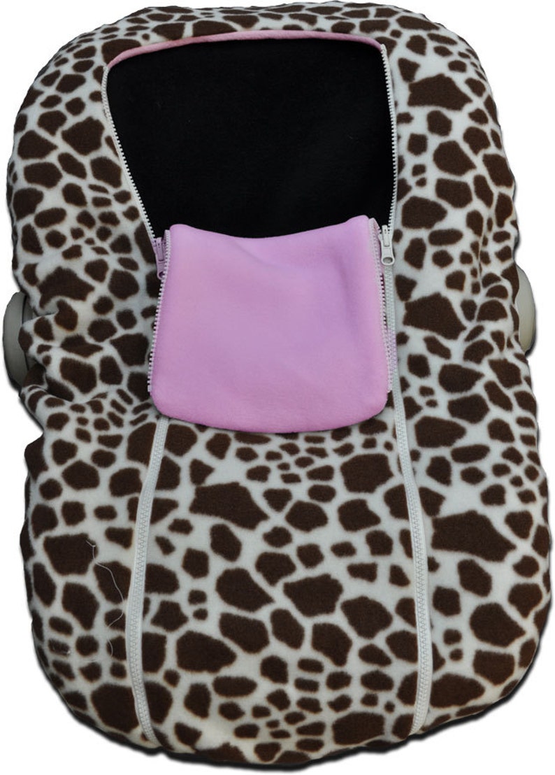 Nuzzler Giraffe Pink Or Camel Infant Car Seat Cover Warm Polartec 200 Reversible