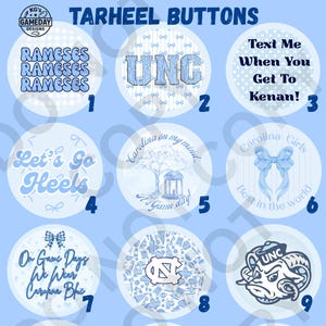 UNC Carolina Tarheels Game Day Buttons (Single or Bundle of 3, 6, 9) Tailgate Pins Chapel Hill NC College Football Basketball GameDay Outfit