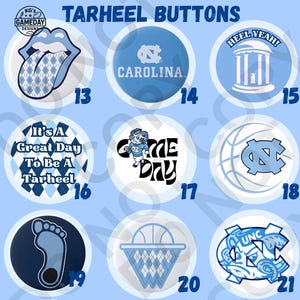 UNC Carolina Tarheels Game Day Buttons (Single or Bundle of 3, 6, 9) Tailgate Pins Chapel Hill NC College Football Basketball GameDay Outfit