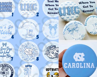 Boutons UNC Carolina Tarheels Game Day (une pièce ou lot de 3, 6, 9) épingles de hayon Chapel Hill NC College Football Basketball GameDay Outfit