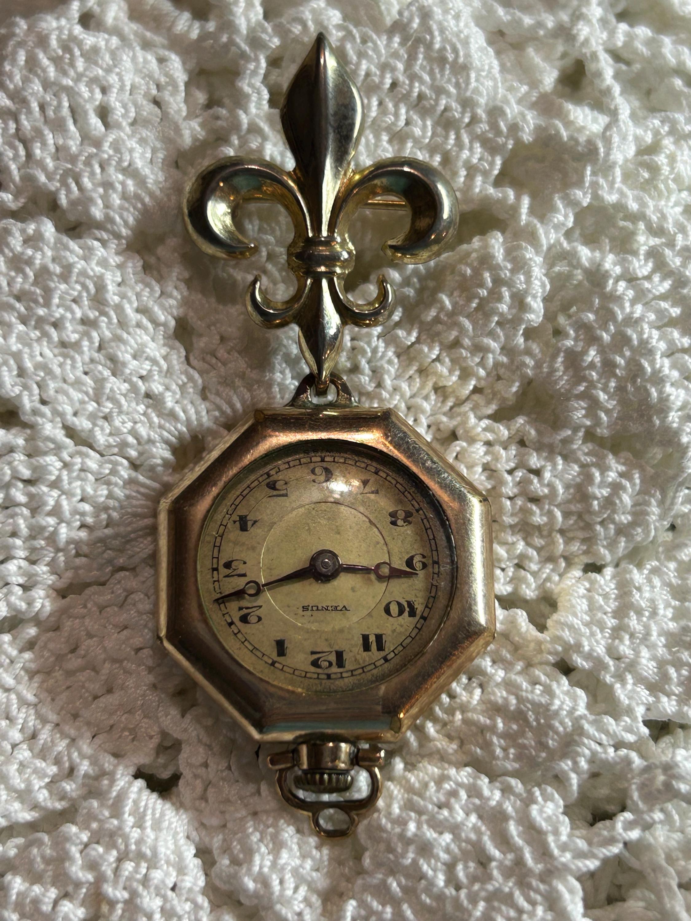 Vintage Lapel Watch Dual time with Carved Blue Cameo on Silver Pin Unique Rare Cameo Art Deco Peekaboo Watch (ULTRA RARE!!) DETAILS  main image 2