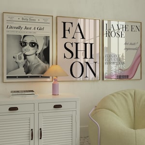 Set of 3 Pink Fashion Posters | Girly Printable Wall Art Bundle | Stockholm Style Room Decor