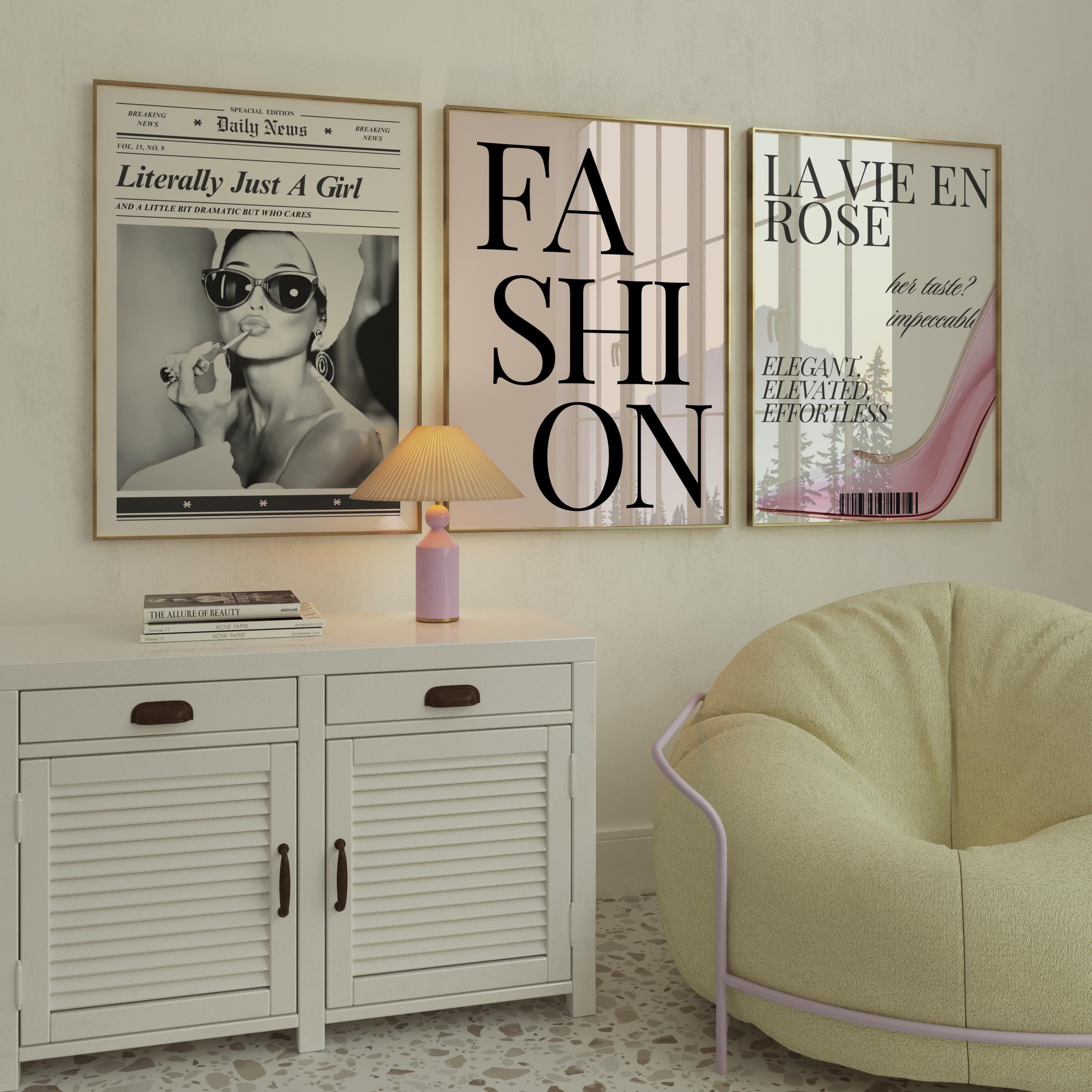 Set of 3 Pink Fashion Posters | Girly Printable Wall Art Bundle ...