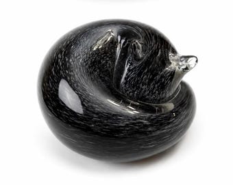 Glass Black Gray Tabby Sleeping Cat Paperweight