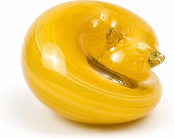 Glass Yellow Sleeping Cat Paperweight