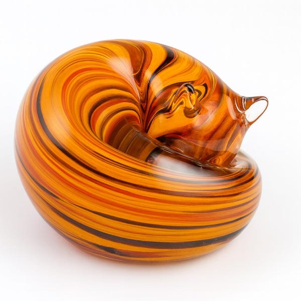 Glass Orange Tabby Sleeping Cat Paperweight