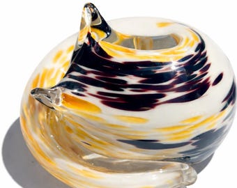 Nuevo pisapapeles de cristal con forma de gato durmiendo, blanco, beige y negro.