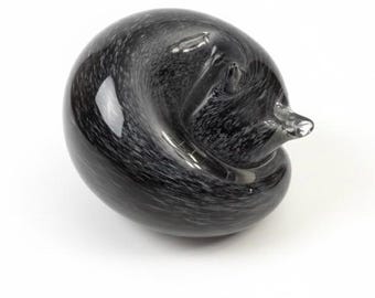 Pisapapeles de cristal con forma de gato atigrado durmiendo, color negro y gris