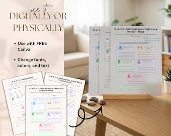 5-4-3-2-1 Grounding Worksheet for Kids | Anxiety Calming Tool (Printable Download)