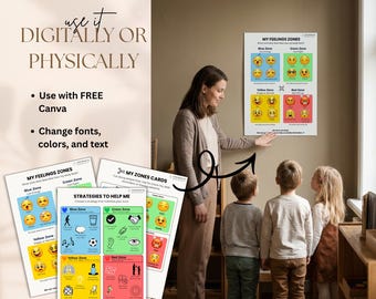 Zones of Regulation Poster | SEL Chart with Strategy Cards (Digital Download)
