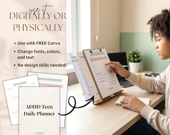 ADHD Teen Planner Printable | Student Daily Schedule Homework Tracker Mood Journal Time Blocking PDF