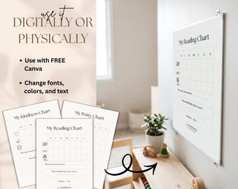 Sticker Reward Chart Bundle for Kids | Potty, Reading, Kindness Charts | Editable Printable