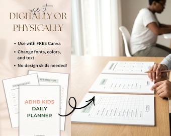 ADHD Kids Daily Planner PDF Printable | Children Focus Routine Chart Checklist Reward Emotion Tool