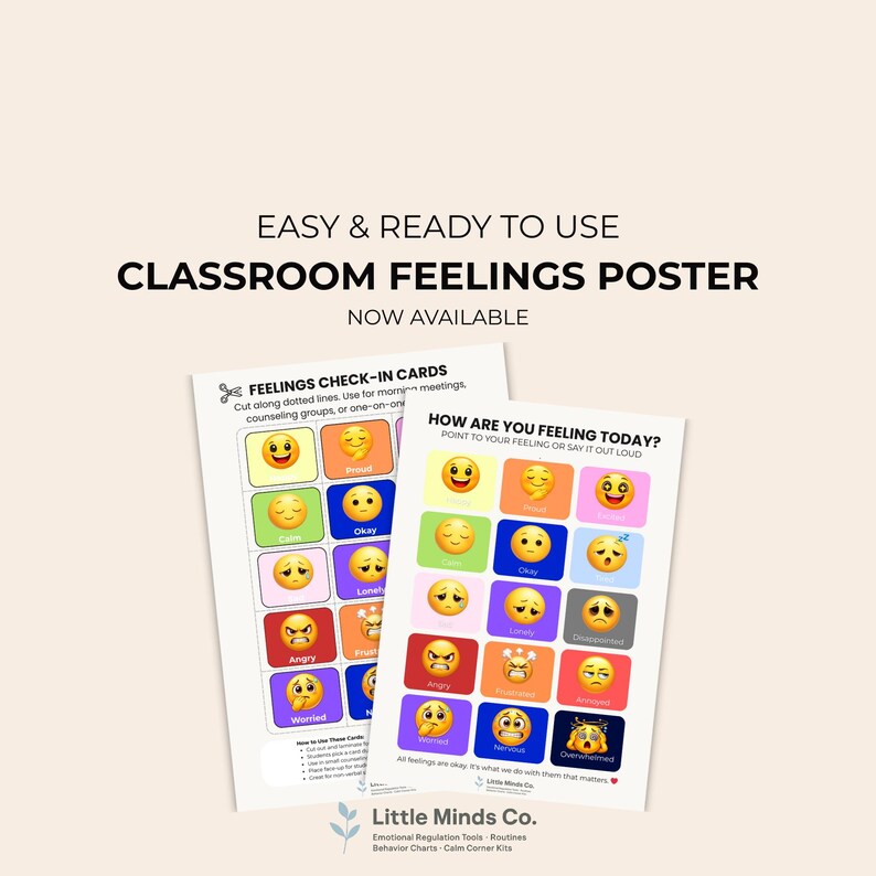 Classroom Feelings Chart Poster | SEL Check-in Cards (printable PDF) - Etsy