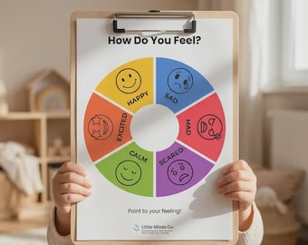 Kids Feelings Wheel Printable | Emotions Wheel for Children | ADHD Autism Visual Chart | Editable PDF