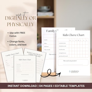 Editable Kids Chore Chart | Family Task Tracker, Allowance System (PDF Printable)