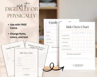 Editable Kids Chore Chart | Family Task Tracker, Allowance System (PDF Printable)