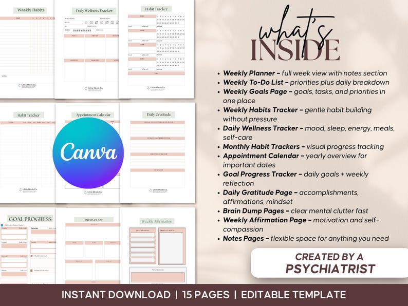 ADHD Adult Planner Printable PDF | Weekly Executive Function Habit ...