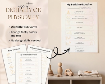 Kids Bedtime Routine Chart | Visual Schedule, Editable (Digital Download)