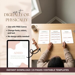 Executive Function ADHD Planner Adults | Weekly Habit Tracker Gratitude Goal Progress Wellness PDF