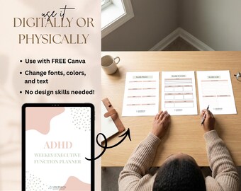 Executive Function ADHD Planner Adults | Weekly Habit Tracker Gratitude Goal Progress Wellness PDF