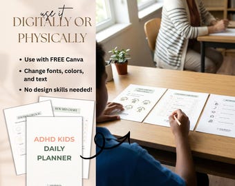 ADHD Kids Daily Planner | Routine Chart, Emotions, Task Checklist (PDF Download, Canva Edit)