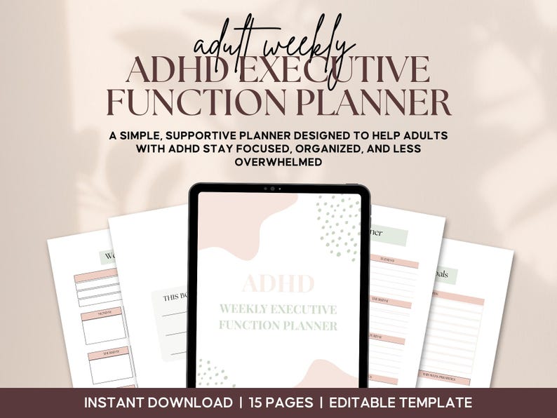 ADHD Adult Planner Printable PDF | Weekly Executive Function Habit ...