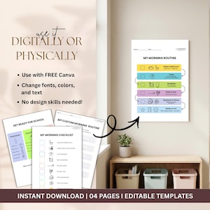 Morning Routine Chart for Kids Printable | ADHD Visual Schedule | Editable Before School Checklist