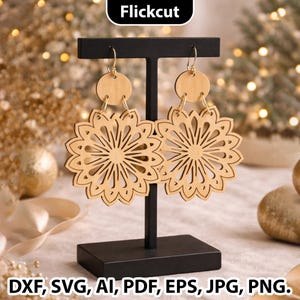 Boho Mandala Holz Ohrringe SVG, Boho Schmuck Laser geschnitten, Laser Cut Ohrring Vorlage, Laser Cut baumeln Designs für Frauen Blumen Ohrringe svg