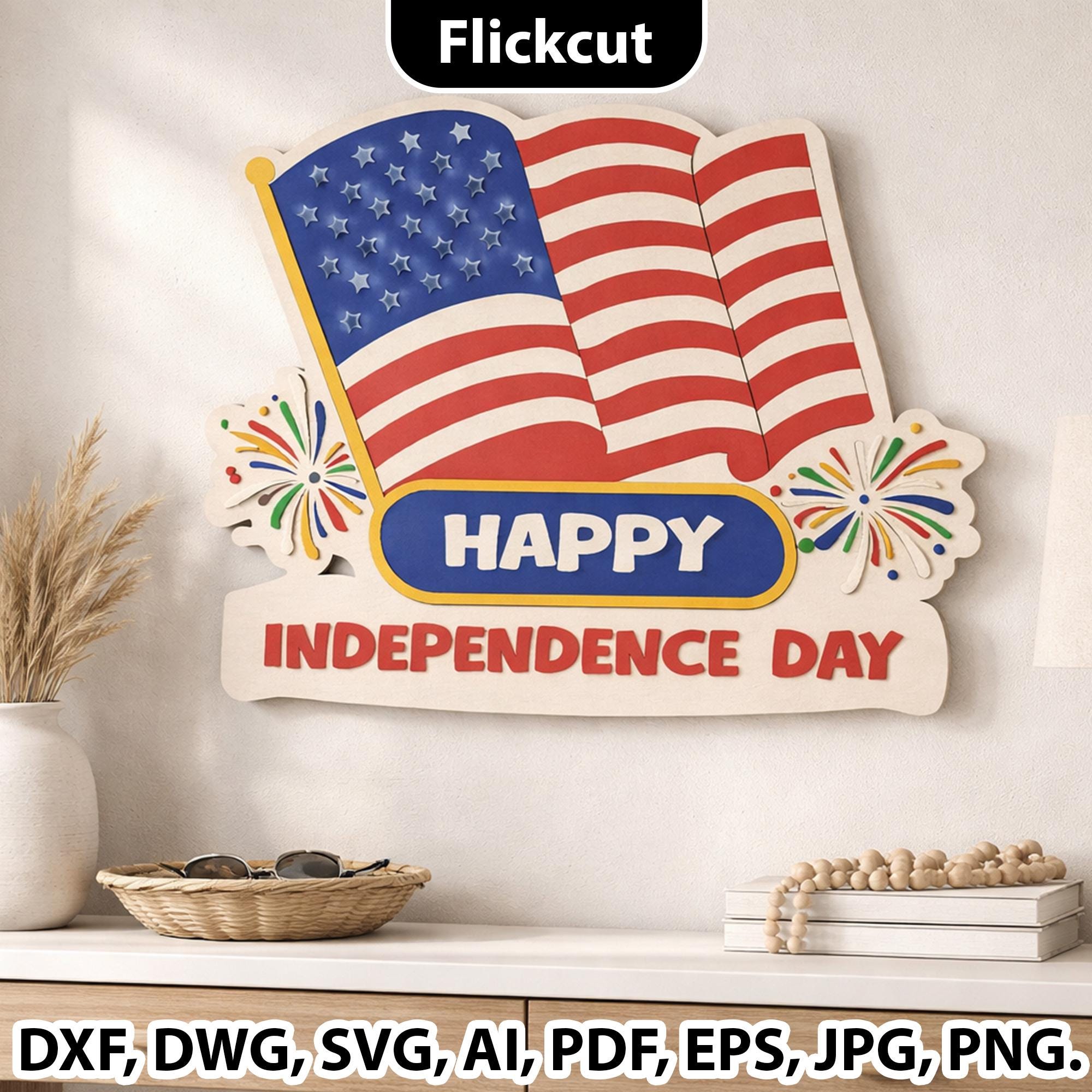 Happy Independence Day Laser Cut File, USA Flag Wall Decor SVG, 4th of ...