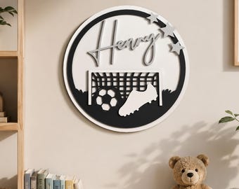 Personalized Soccer Name Sign SVG, Custom Football Wall Decor Laser Cut File, Kids Room Sports Sign, Custom Name Decor SVG, Soccer Wall Art