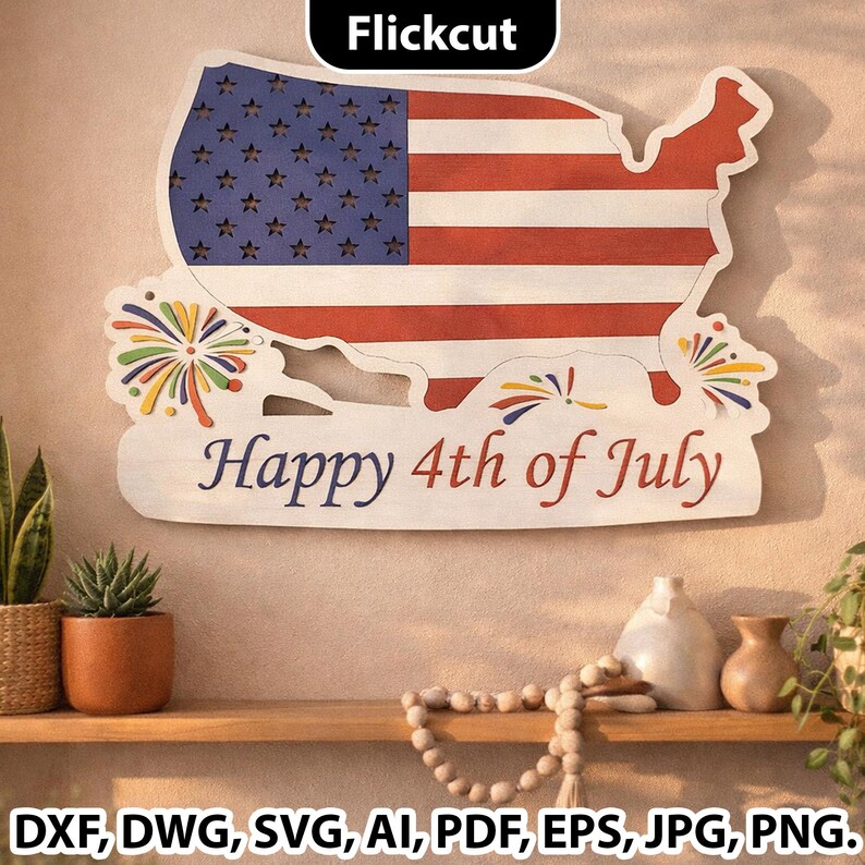 4th of July USA Map SVG, Patriotic Laser Cut File, American Flag Wall ...
