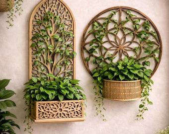 Laser Cut Wall Planter Stand SVG Bundle, Laser cut Wall Pot Stand SVG, minimalist home decor svg, indoor planter, wall decor laser cut file