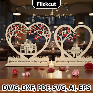 Romantic Couple Heart Tree Laser Cut Sign Valentine's day gift Romantic Laser Cut File Personalized Couple Gift Anniversary Home Decor SVG