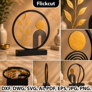 abstract botanical svg, modern plant decor, round sign laser file, wood craft svg bundle, decorative table sign, stylish home accent, artistic laser cut, circle decor cnc file, laser cut centerpiece, modern office decor, farmhouse table decor, boho shelf accessory, glowforge svg files, xtool laser project, lightburn compatible, laser ready design, diy wood decor svg, digital laser bundle, modern floral art, abstract arch decor, premium laser cut, decorative wood artwork